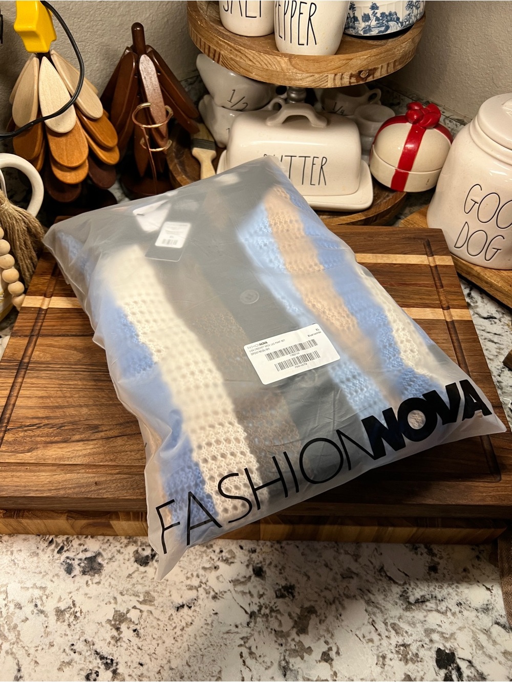 Fashion Nova Striped Crochet Wide-Leg Pants — Blue, Brown & Cream XL - Picture 3 of 4
